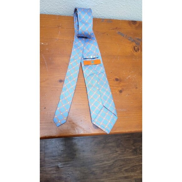 Egara Light Blue & Orange Geometric Pattern Mens Tie - Picture 4 of 7